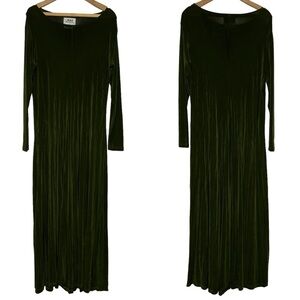 Flax Jeanne Englehart Green Stretch Lycra Maxi Long Sleeve Dress Large